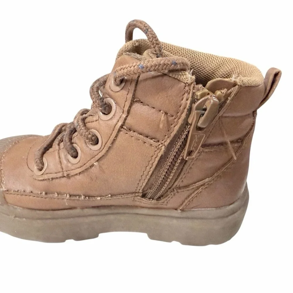Cat & Jack‎ Boots Brown Faux Leather Lace Up Side Zip Toddler Kids Sz 7